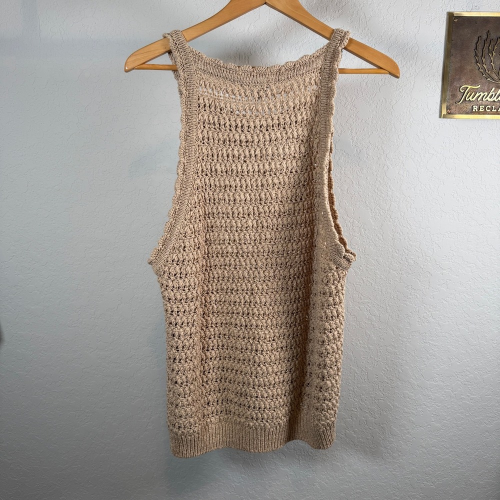 J.Crew Womens Tan Textured Open Knit Cotton Blend Tank Top Shell 2X - Picture 8 of 8